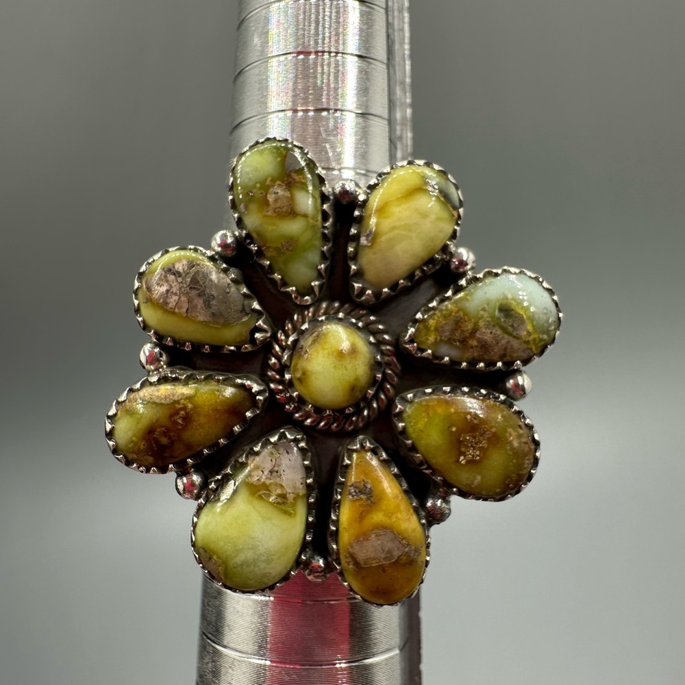 Palomino Turquoise Sterling Silver 925 Cluster Ring Handmade Adjustable - Picture 4 of 9